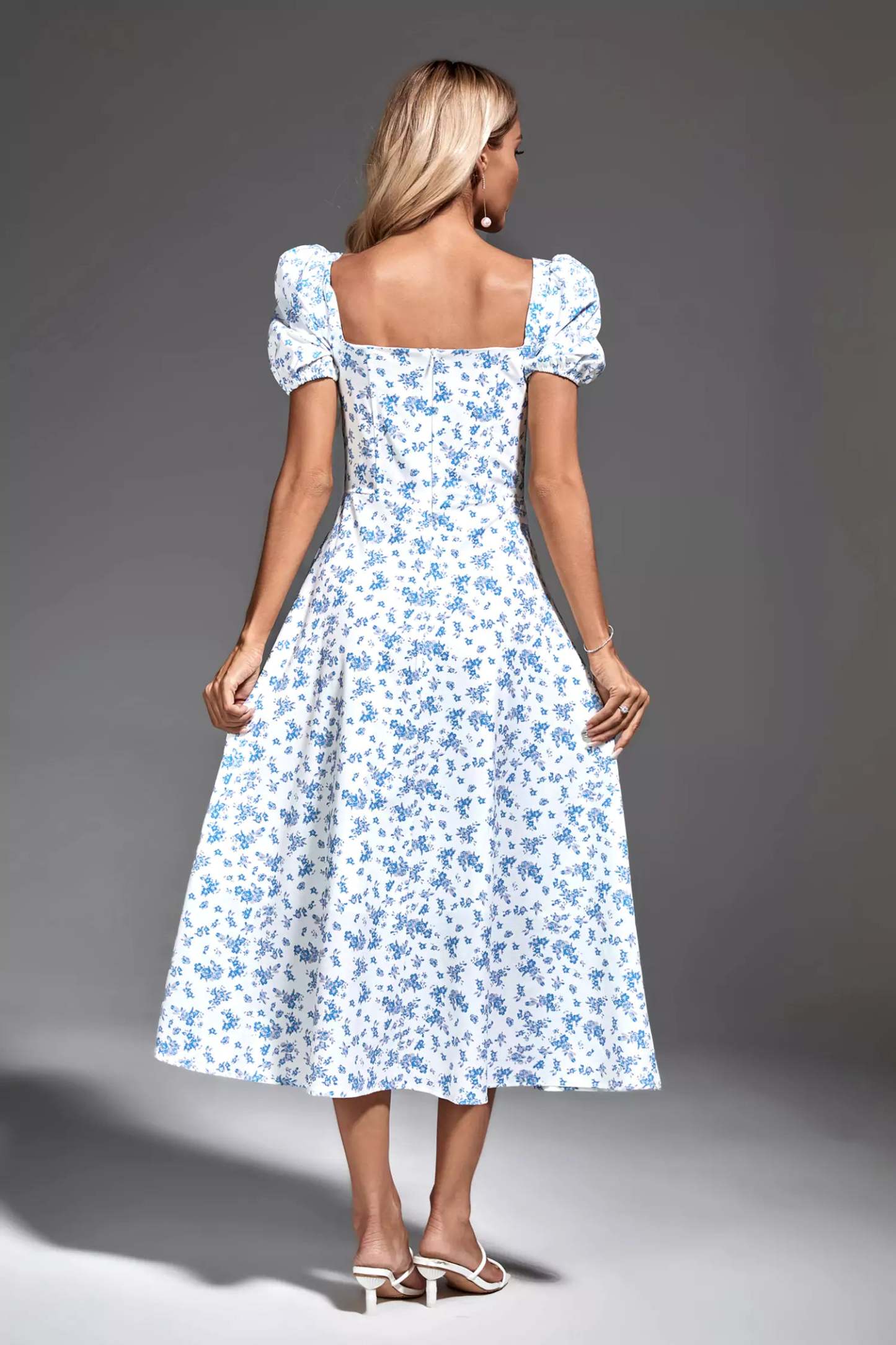 Jefferson Blue French Floral Midi Dress