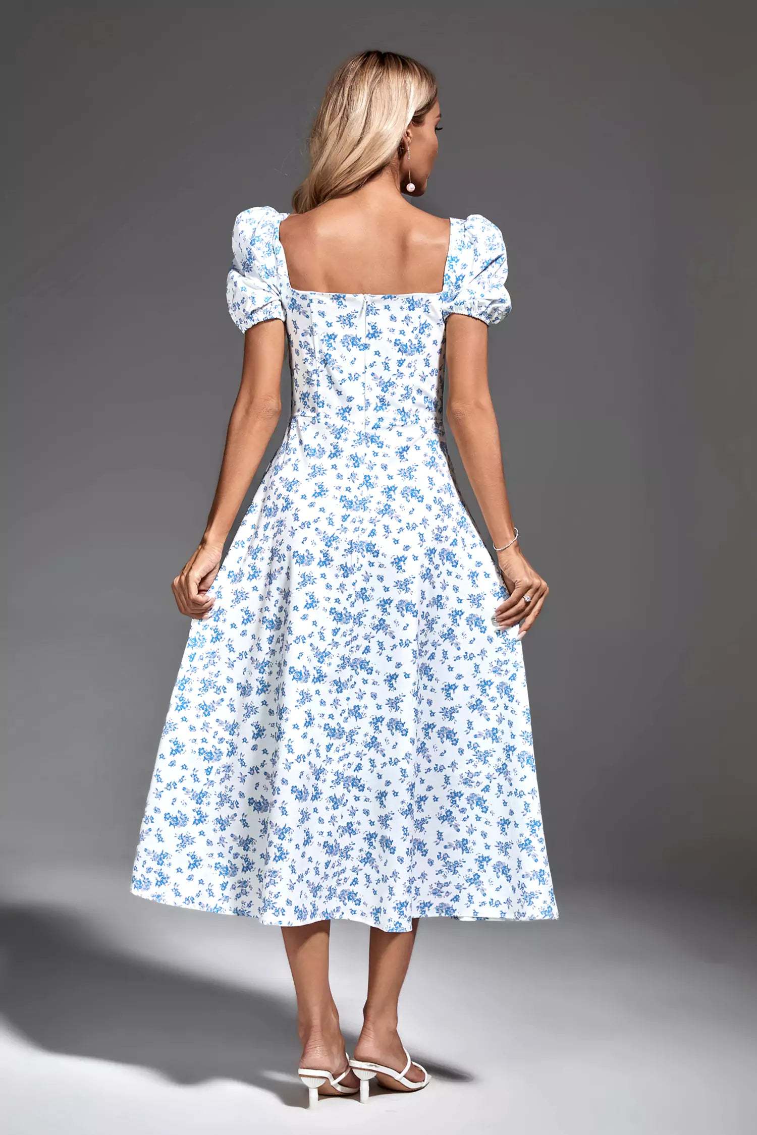 Jefferson Blue French Floral Midi Dress
