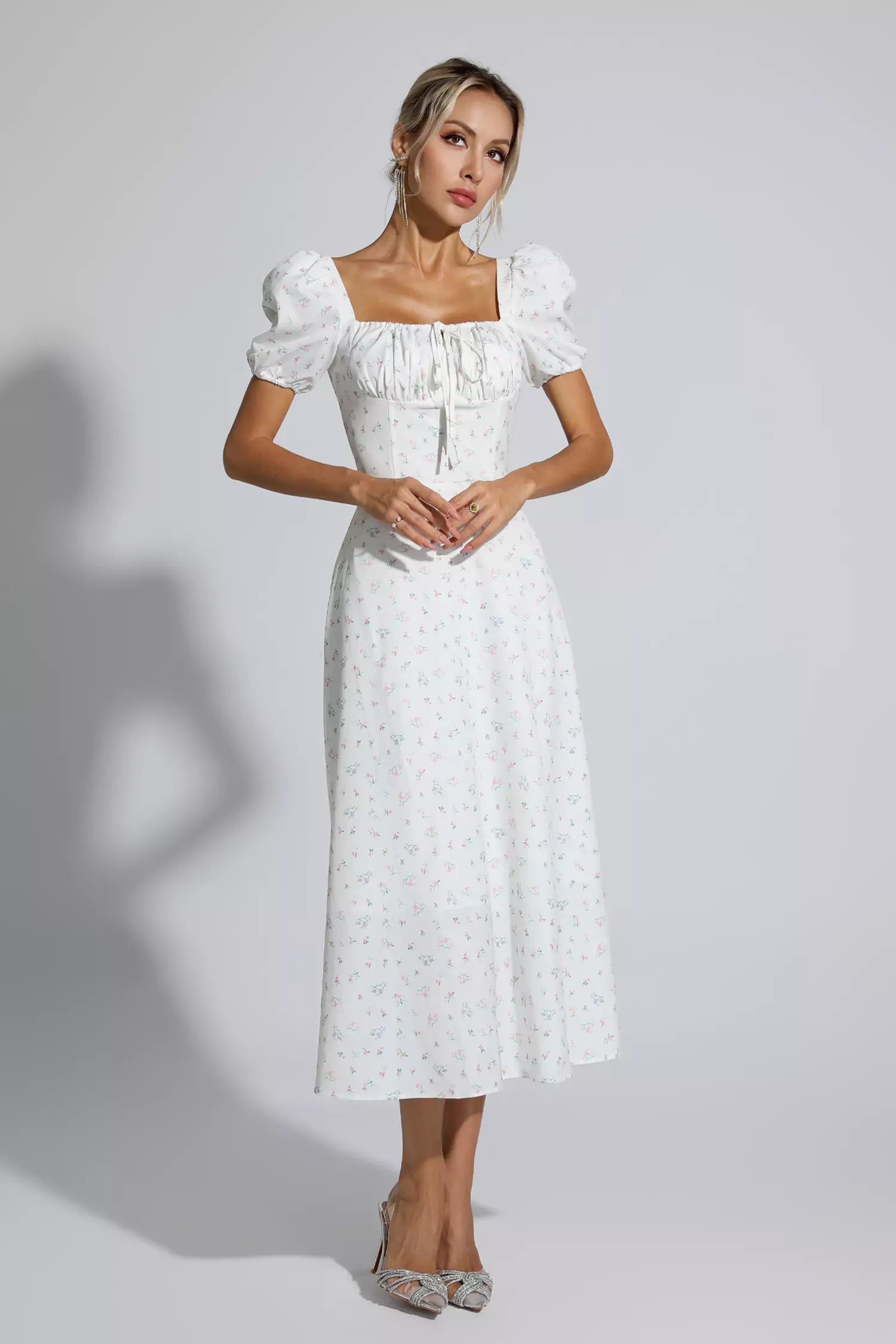 Jefferson Apricot French Floral Midi Dress