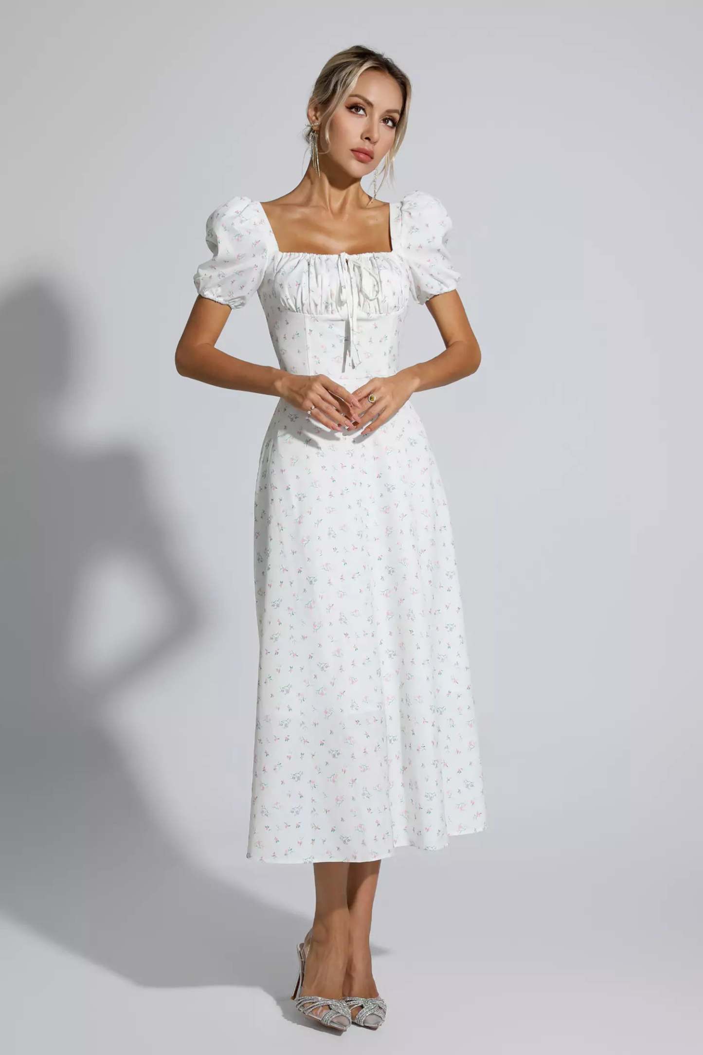 Jefferson Apricot French Floral Midi Dress