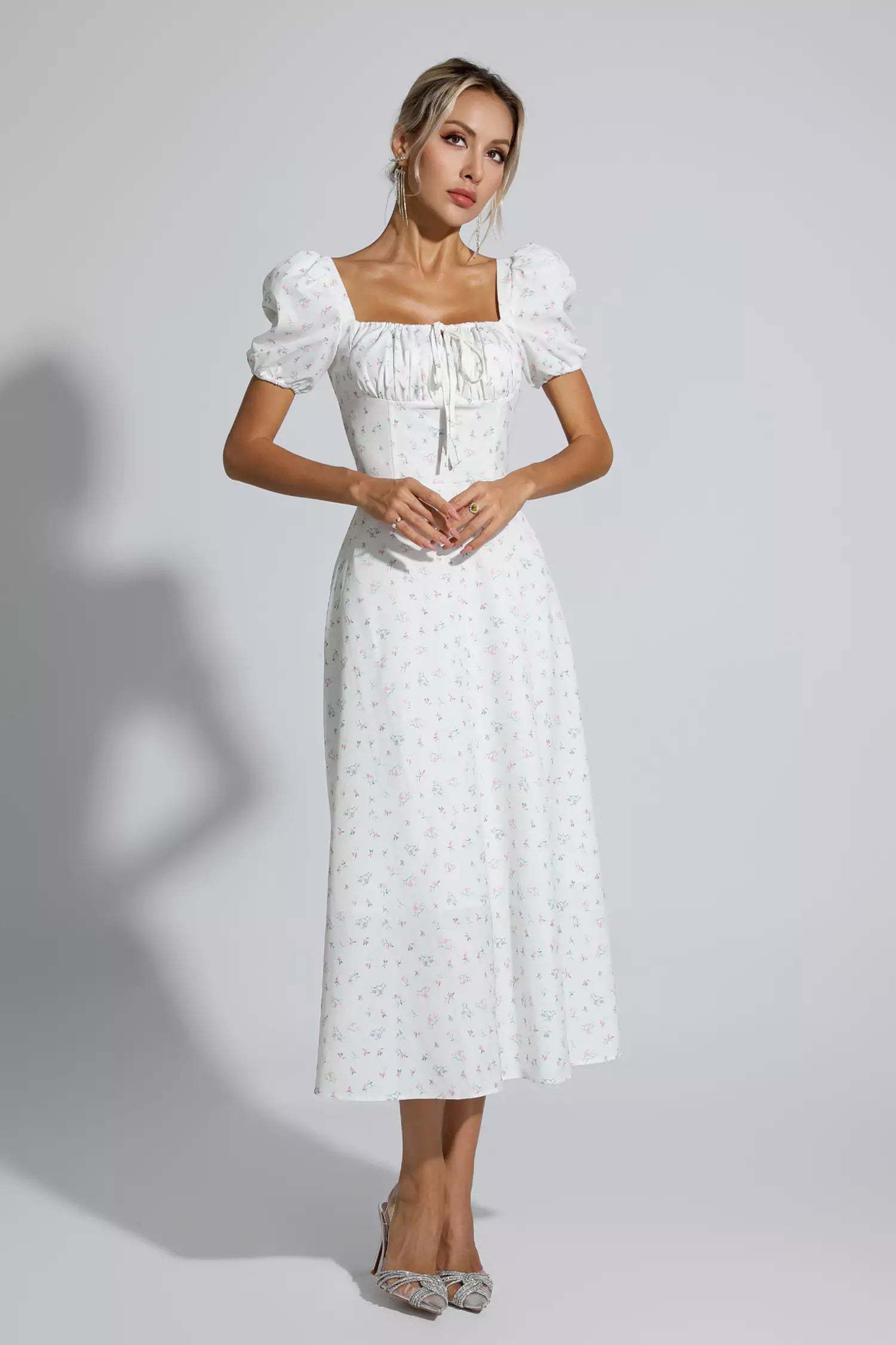 Jefferson Apricot French Floral Midi Dress