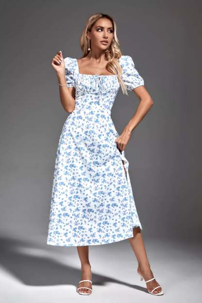 Jefferson Blue French Floral Midi Dress