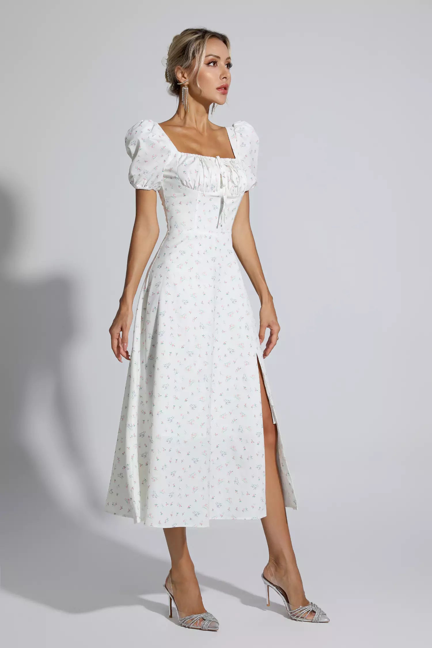 Jefferson Apricot French Floral Midi Dress
