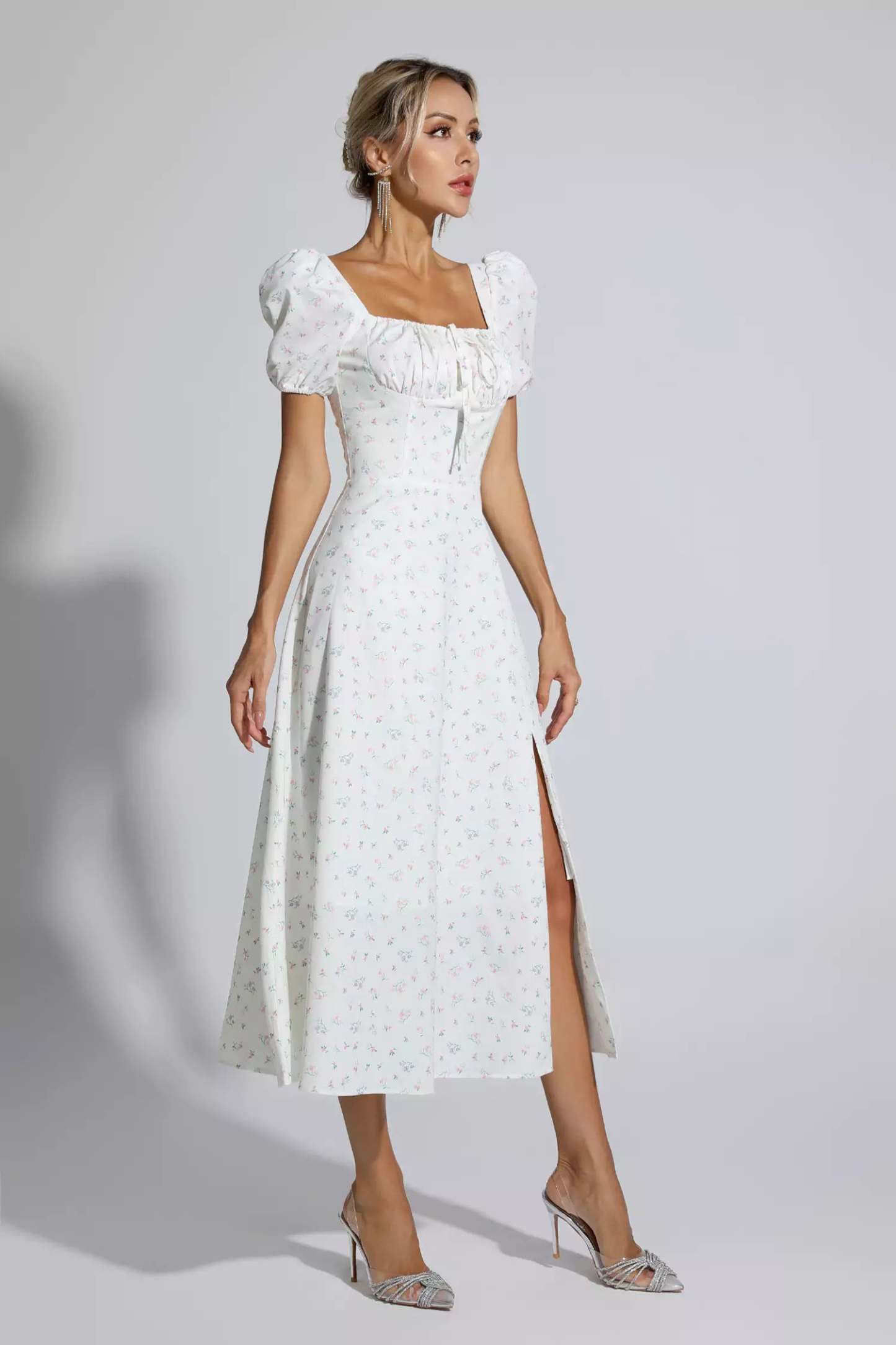 Jefferson Apricot French Floral Midi Dress