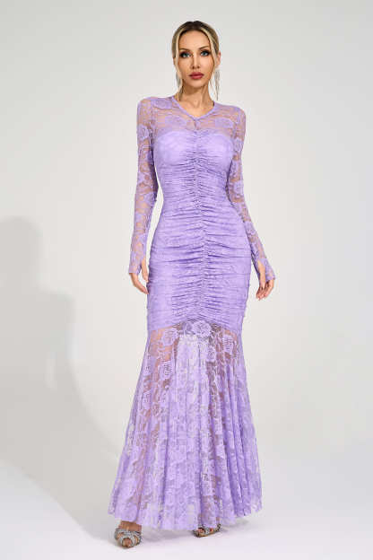 Saga Purple Pleated Maxi Dress