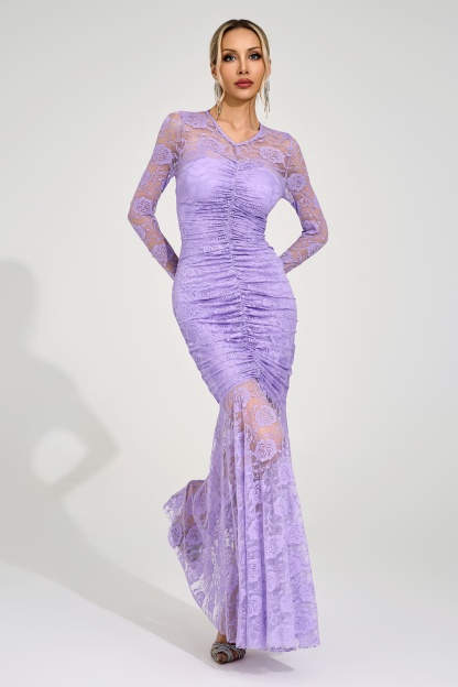 Saga Purple Pleated Maxi Dress
