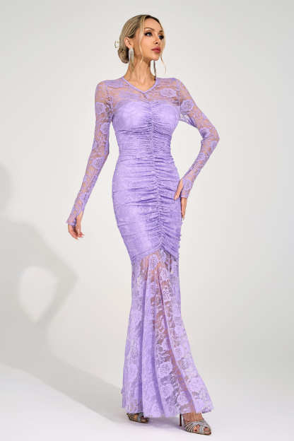 Saga Purple Pleated Maxi Dress