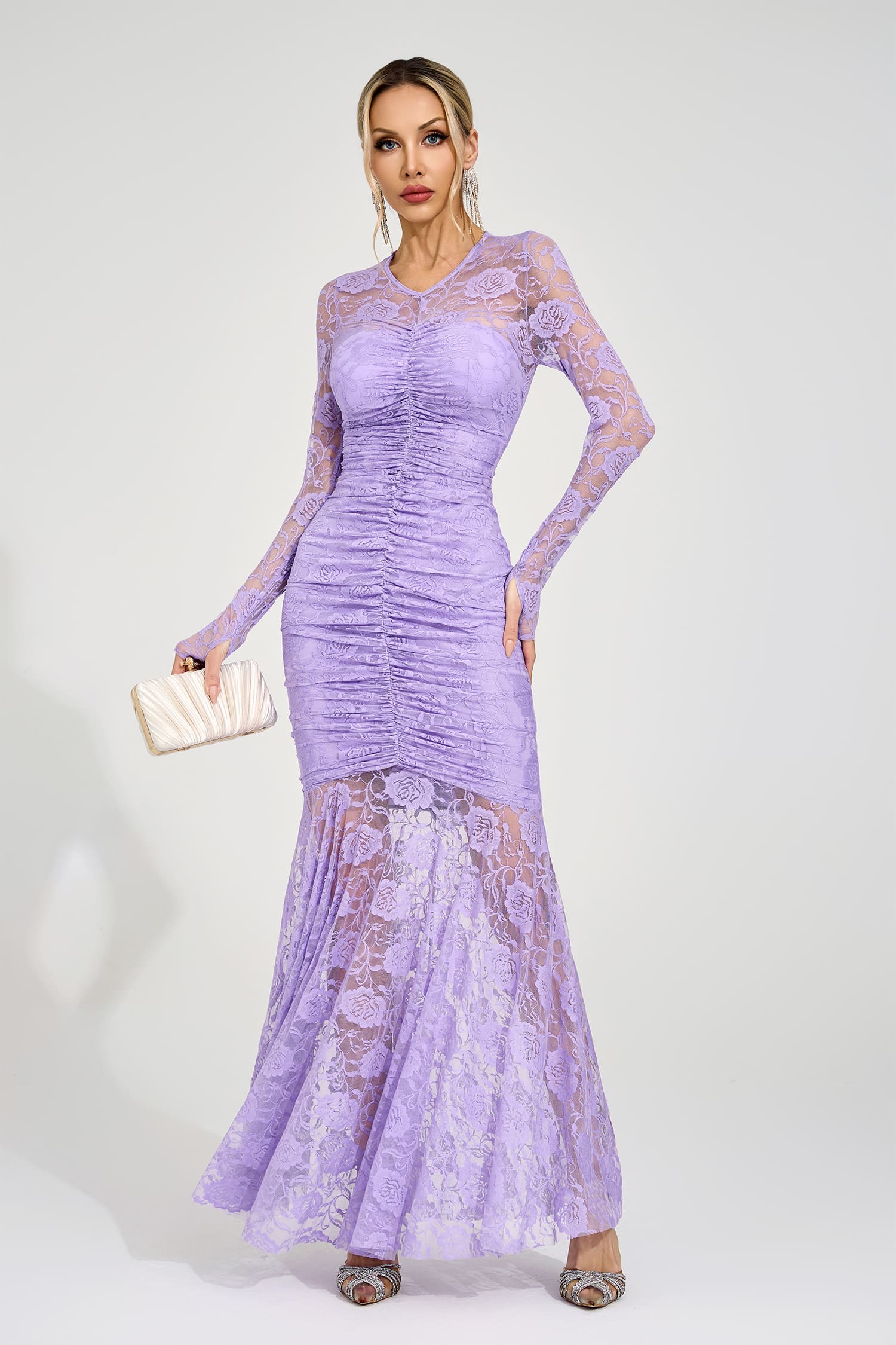 Saga Purple Pleated Maxi Dress