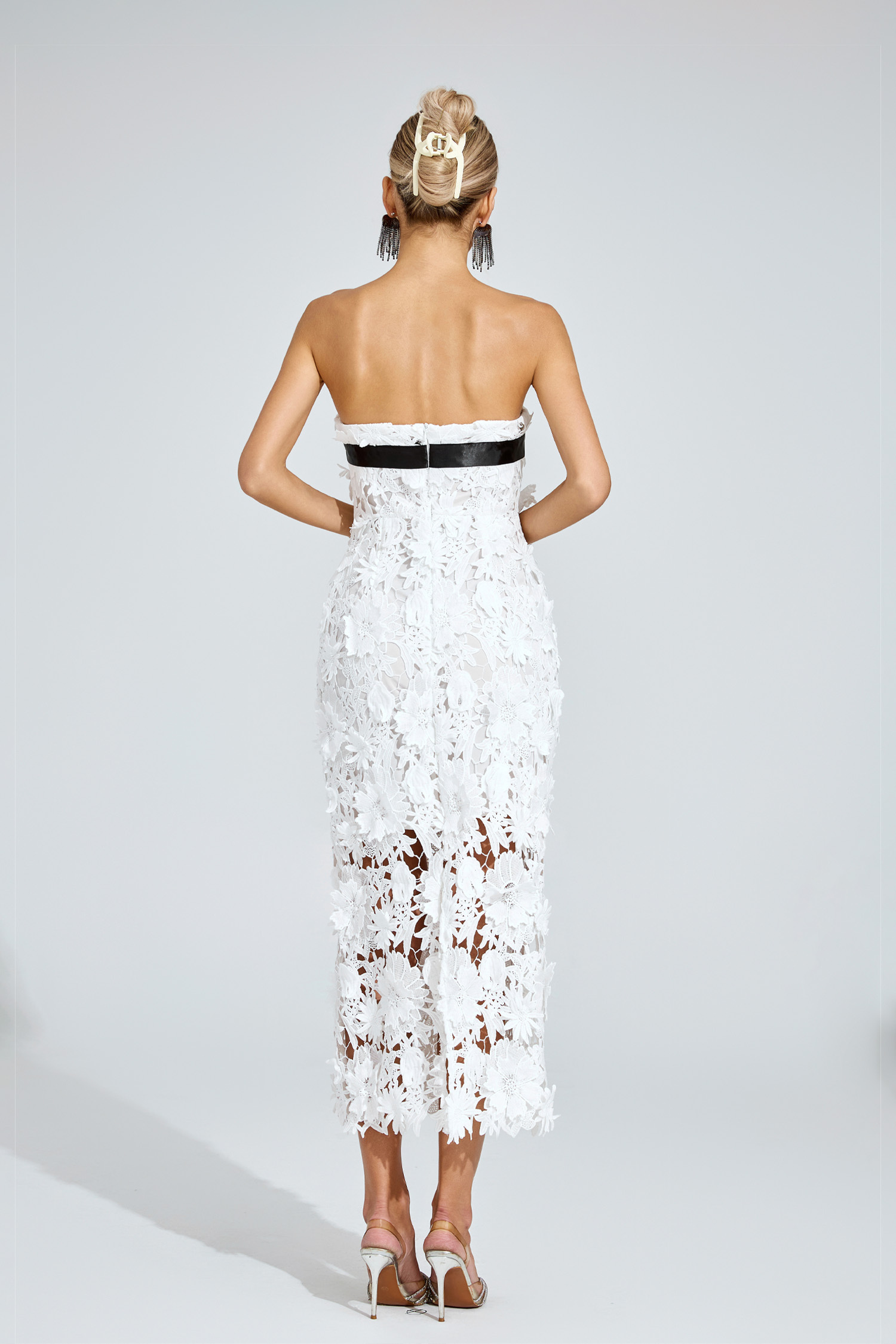 Sweet White Floral Lace Midi Dress