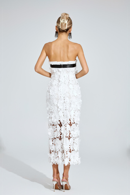 Sweet White Floral Lace Midi Dress