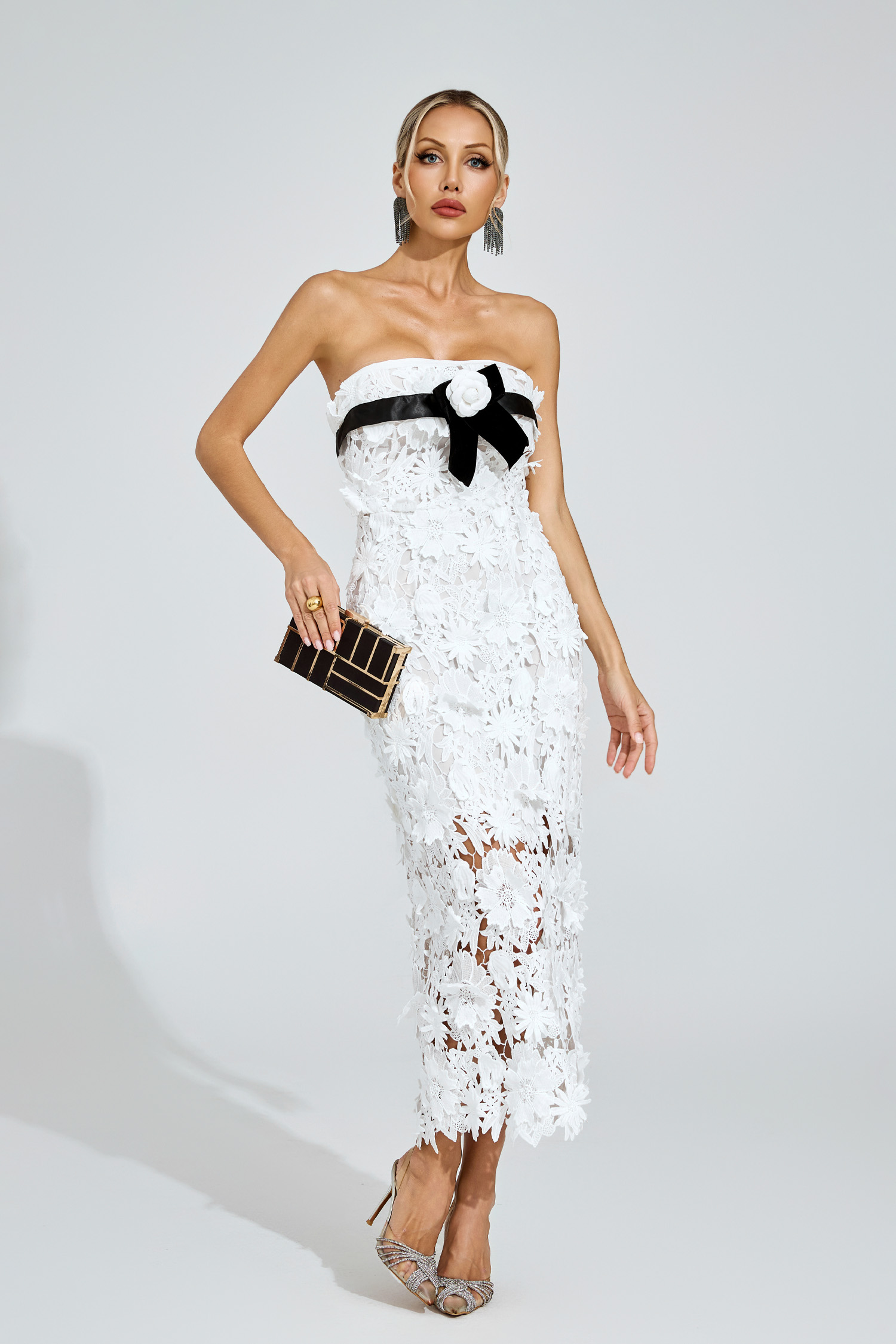 Sweet White Floral Lace Midi Dress