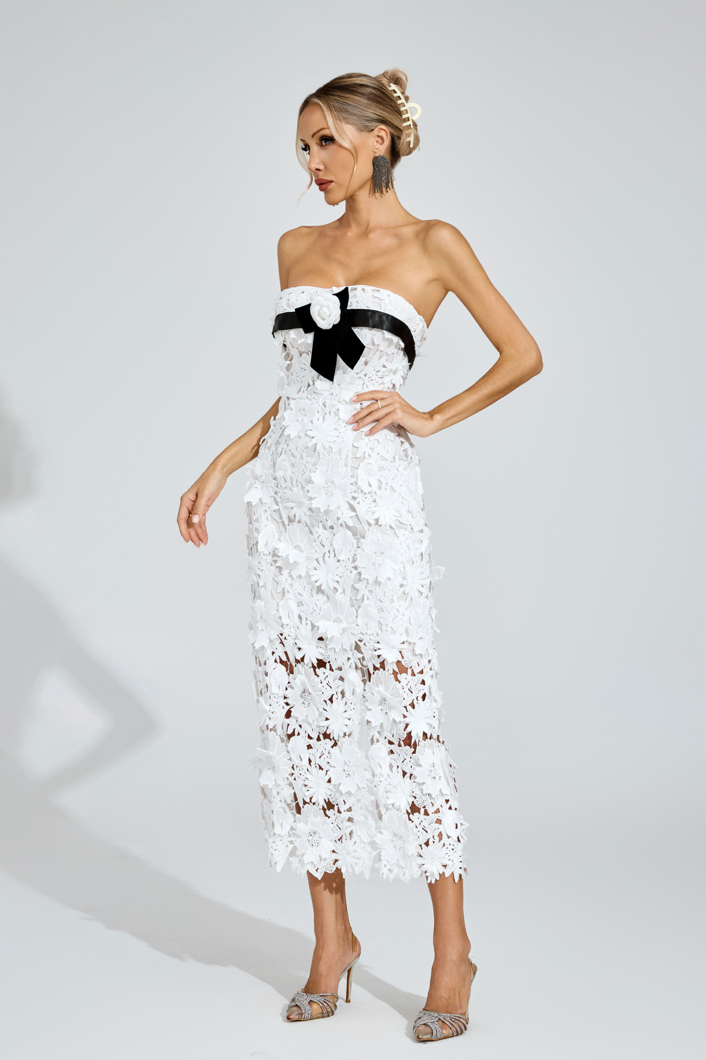 Sweet White Floral Lace Midi Dress