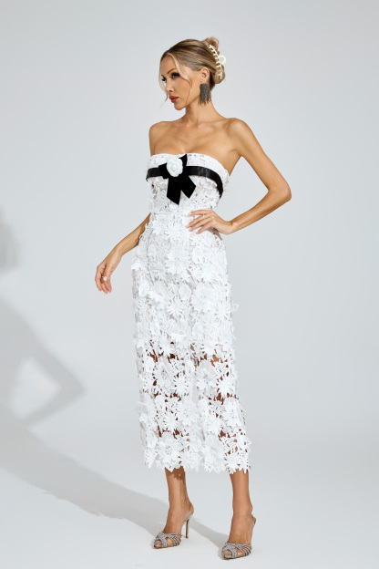 Sweet White Floral Lace Midi Dress