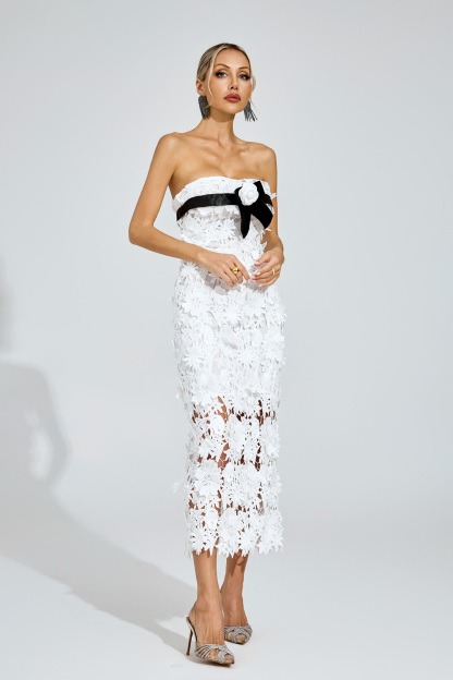 Sweet White Floral Lace Midi Dress