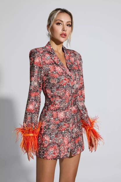 Henry Floral Feather Mini Dress