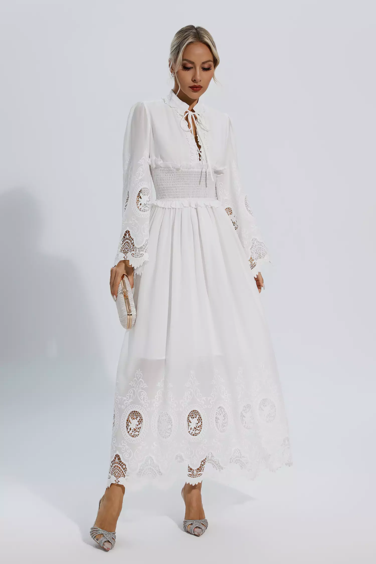 Alan White Long Sleeve Lace Maxi Dress