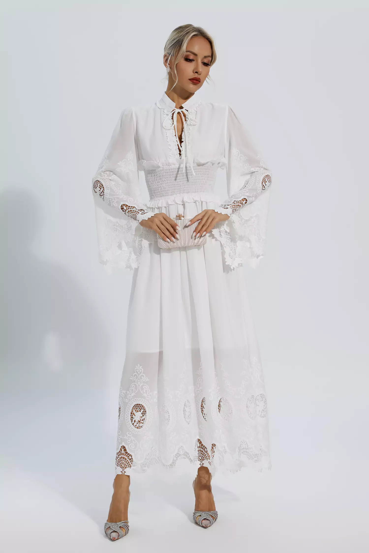Alan White Long Sleeve Lace Maxi Dress