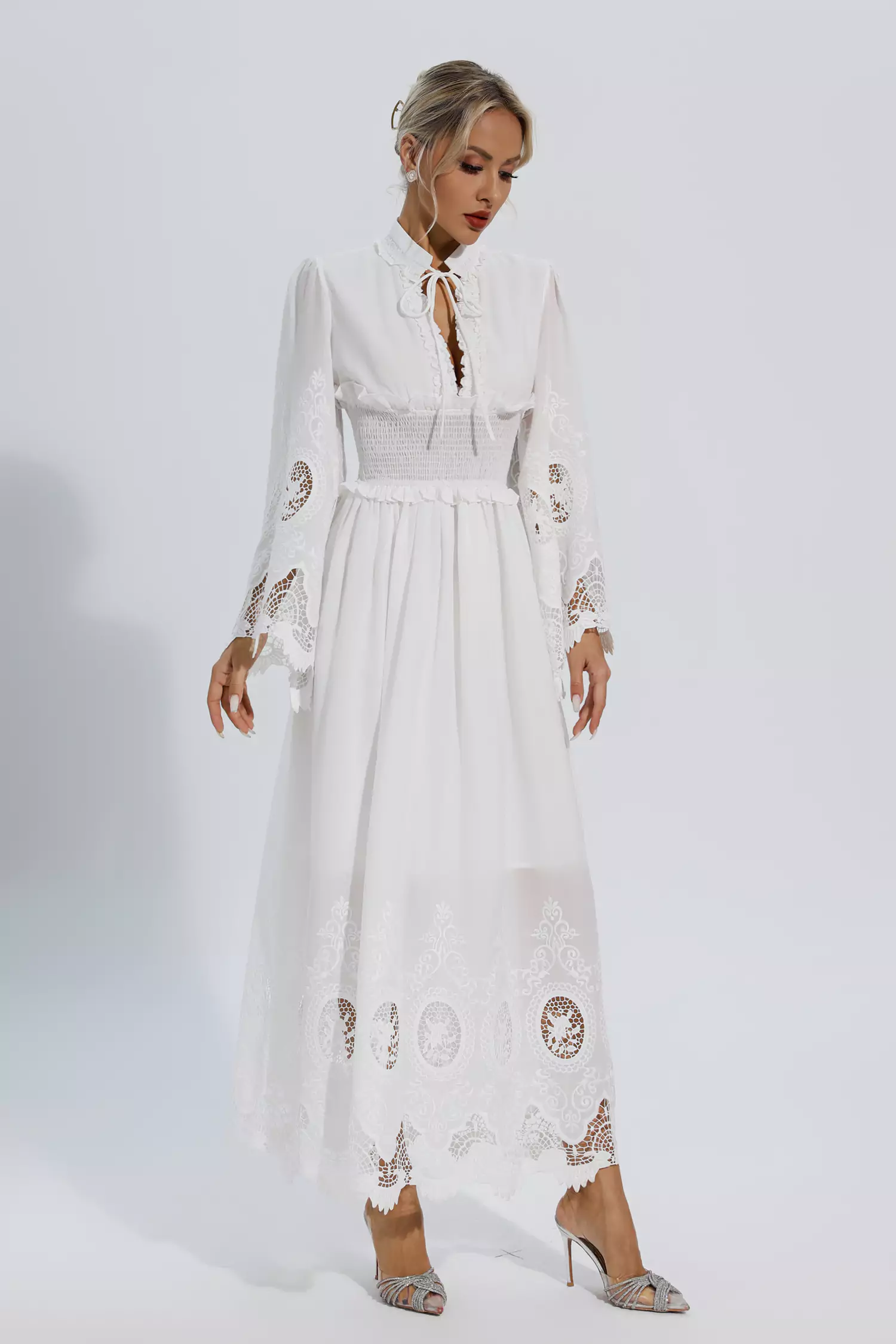 Alan White Long Sleeve Lace Maxi Dress