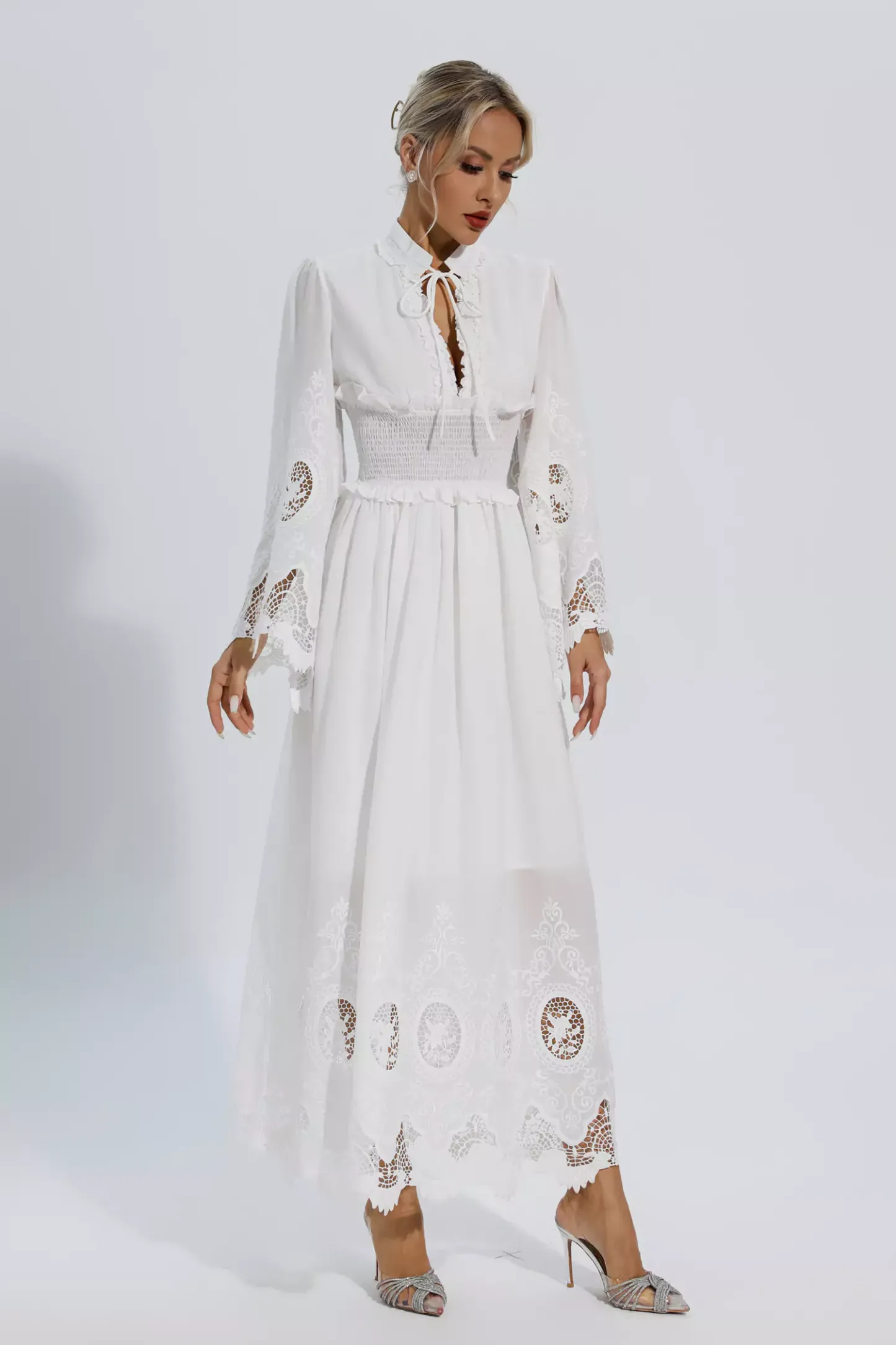 Alan White Long Sleeve Lace Maxi Dress