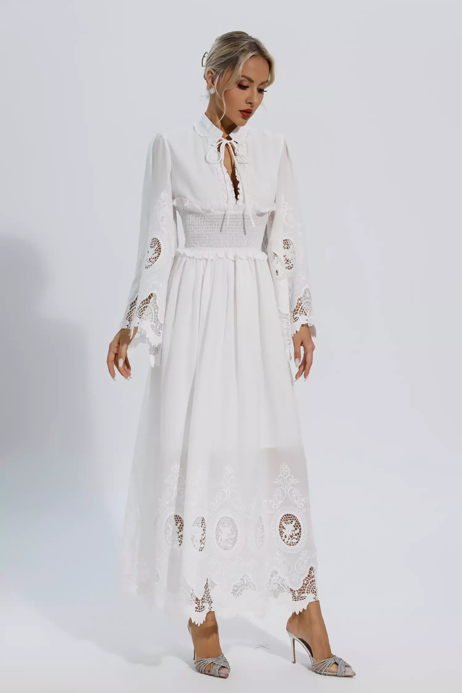 Alan White Long Sleeve Lace Maxi Dress
