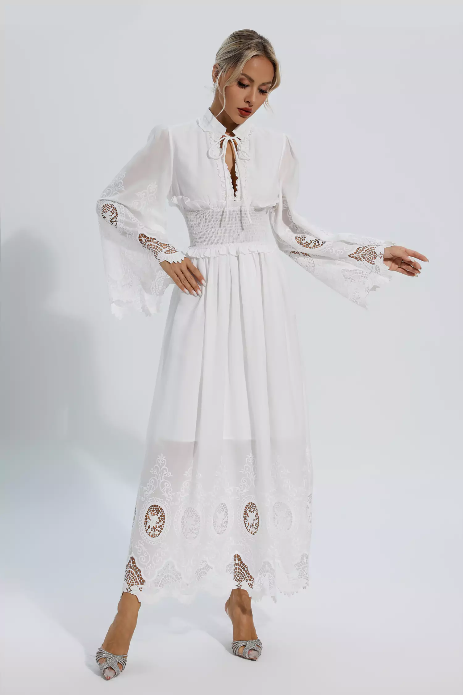 Alan White Long Sleeve Lace Maxi Dress