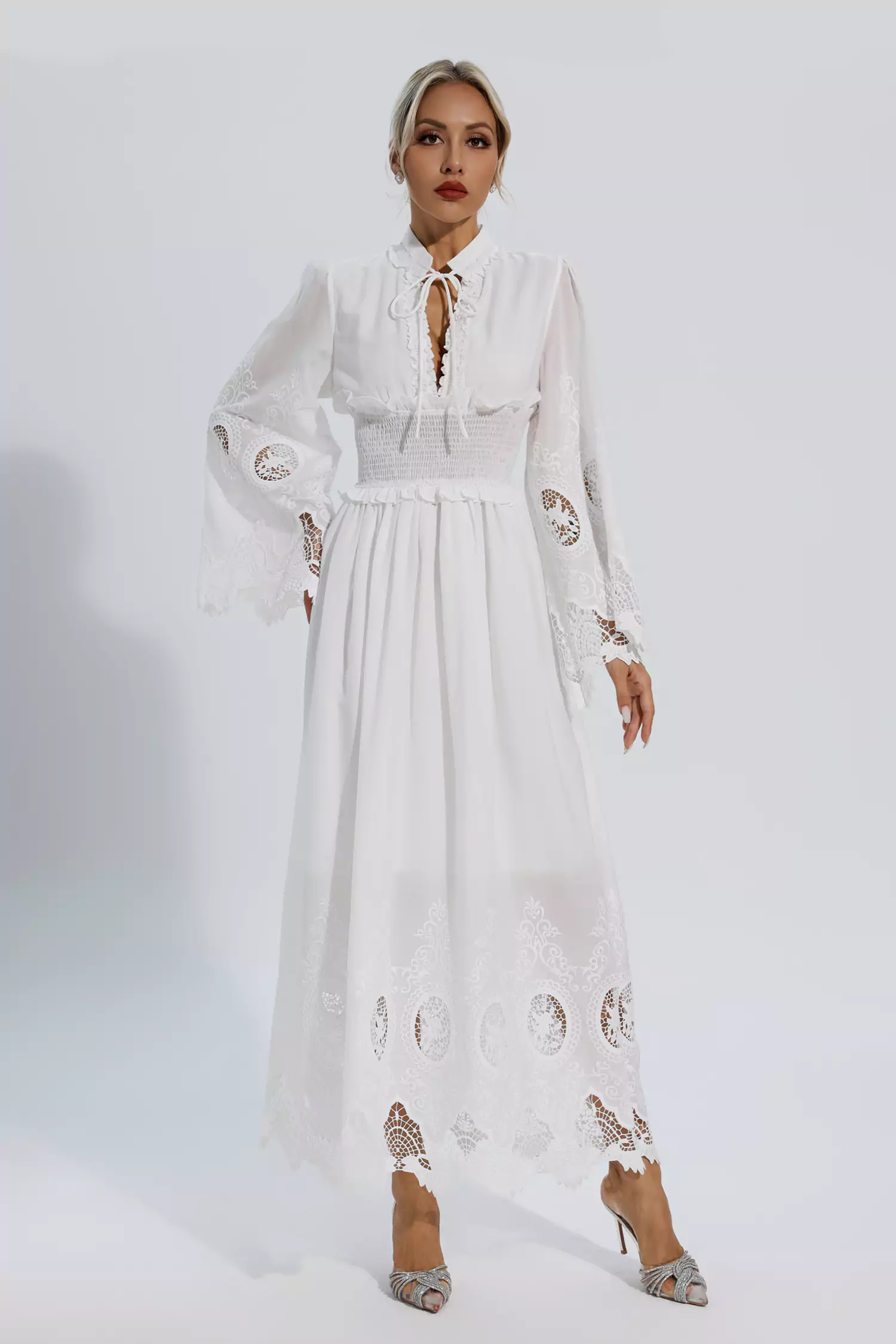 Alan White Long Sleeve Lace Maxi Dress