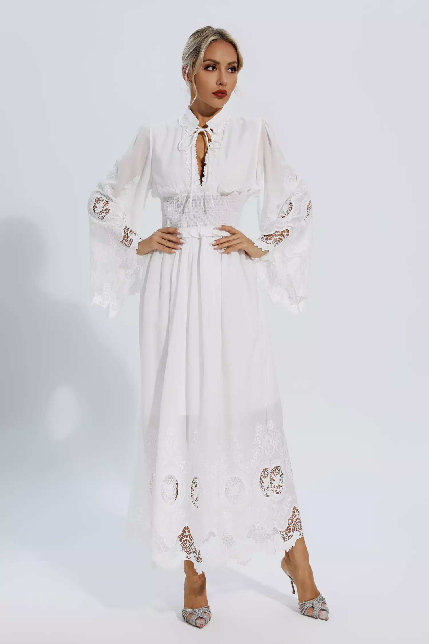Alan White Long Sleeve Lace Maxi Dress