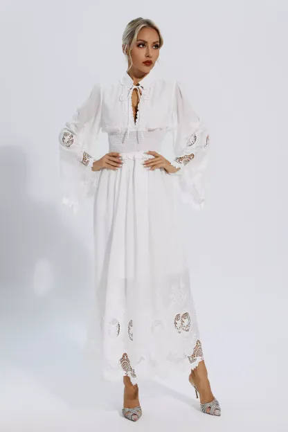 Alan White Long Sleeve Lace Maxi Dress