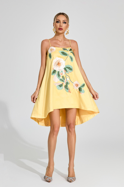 Antonio Yellow Embroidered Slip Dress