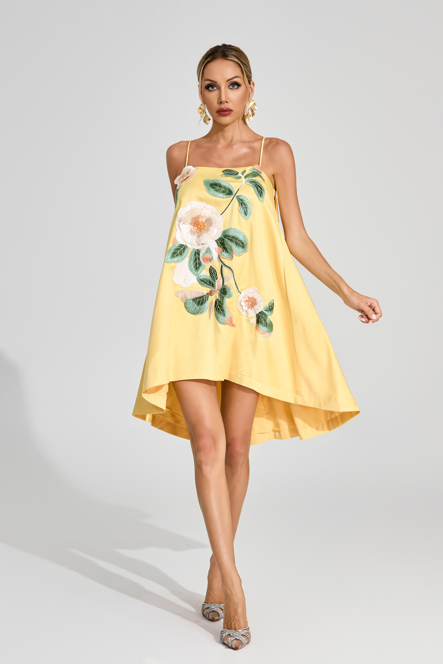 Antonio Yellow Embroidered Slip Dress