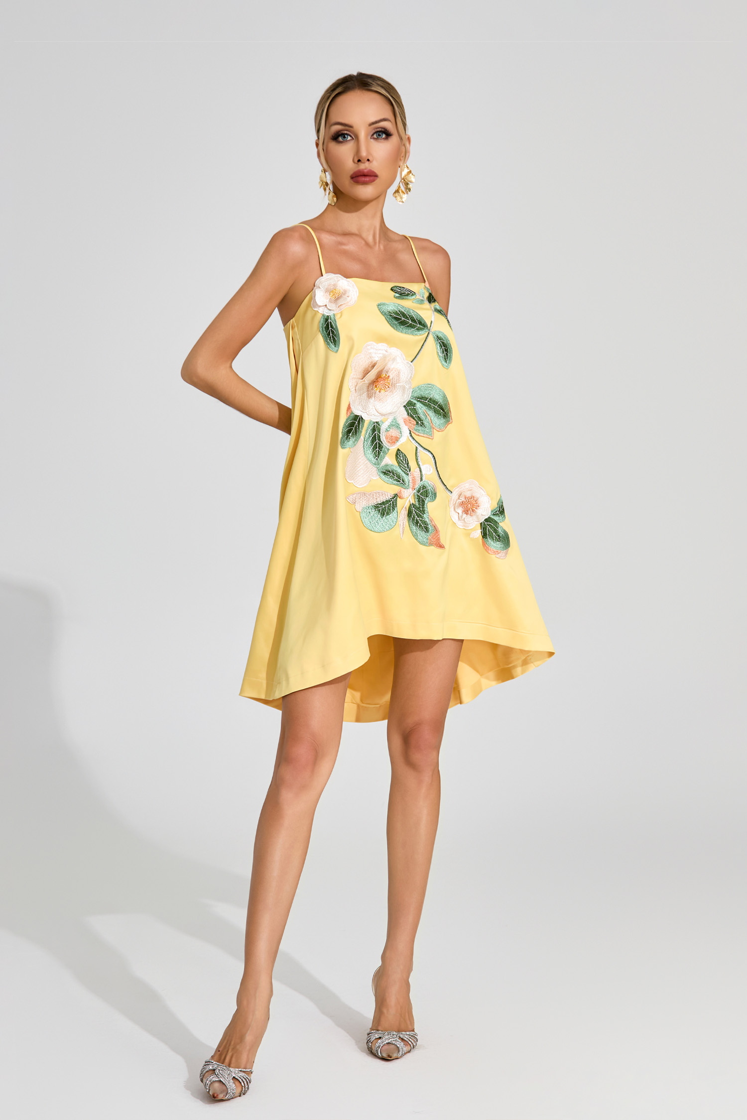 Antonio Yellow Embroidered Slip Dress
