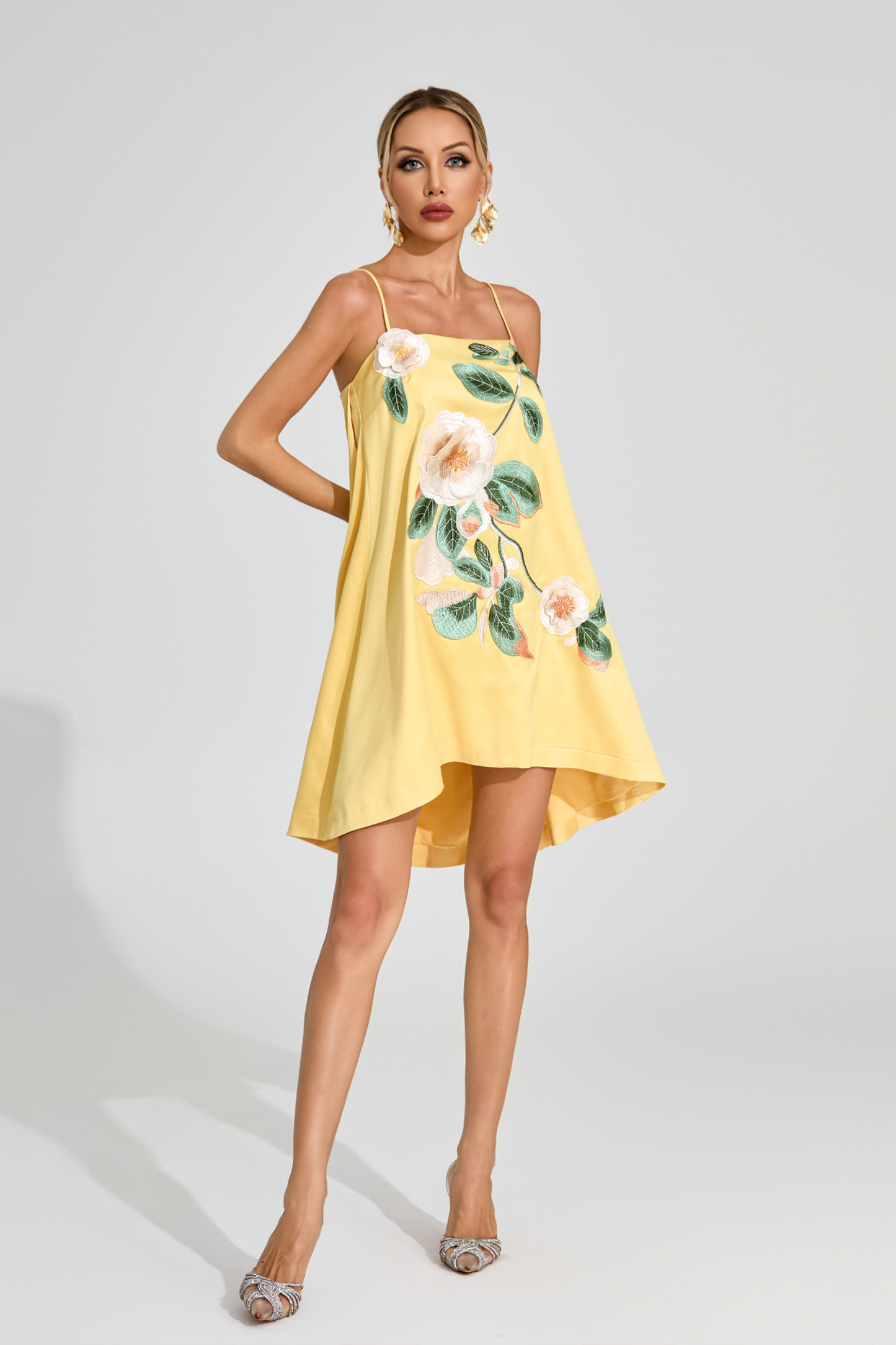 Antonio Yellow Embroidered Slip Dress