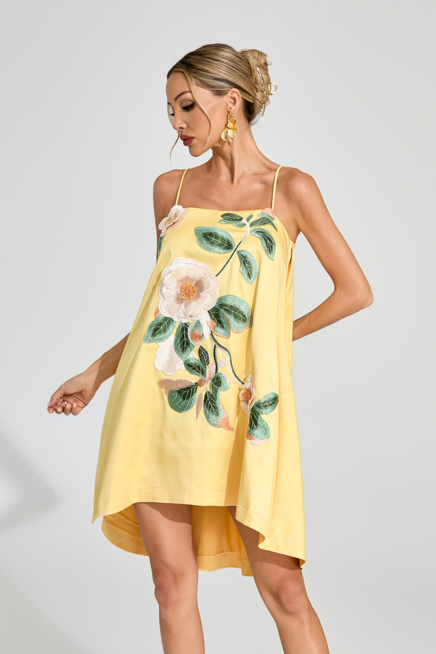 Antonio Yellow Embroidered Slip Dress