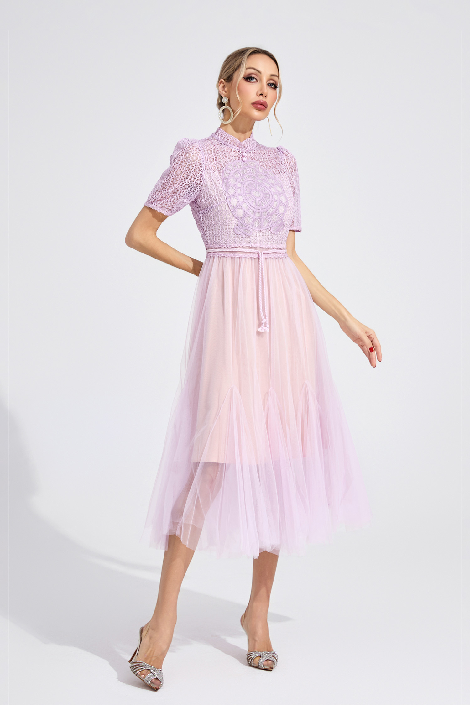 Silk Purple Lace Maxi Dress