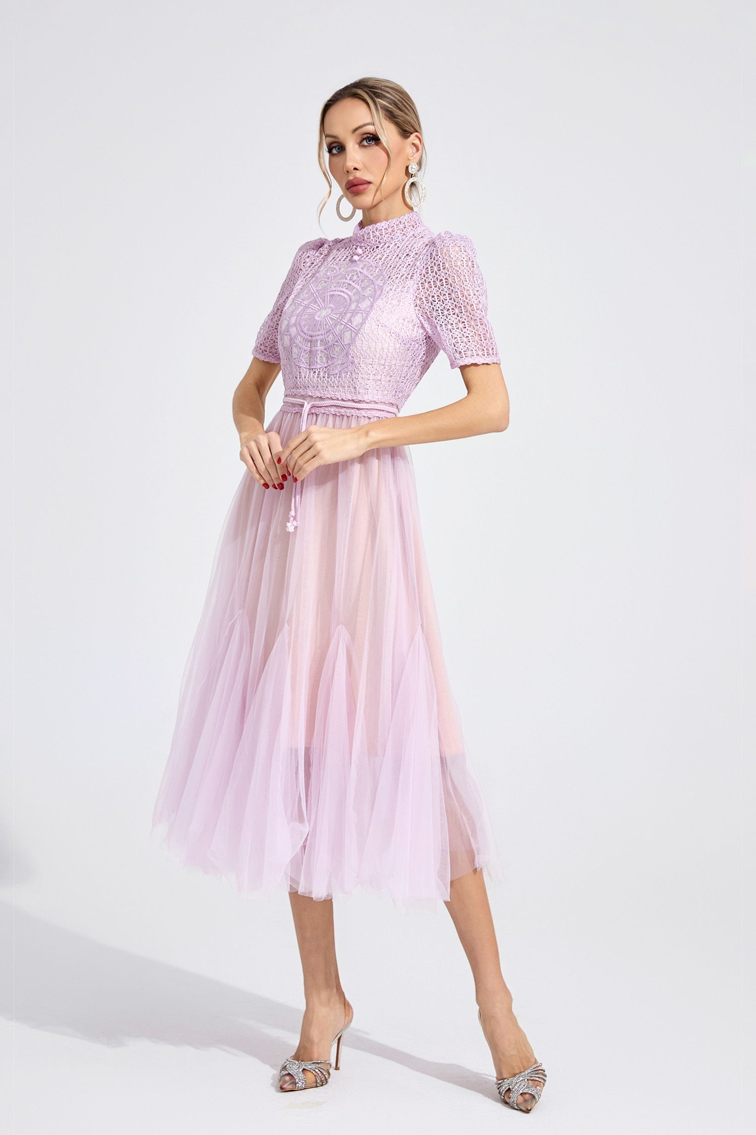 Silk Purple Lace Maxi Dress