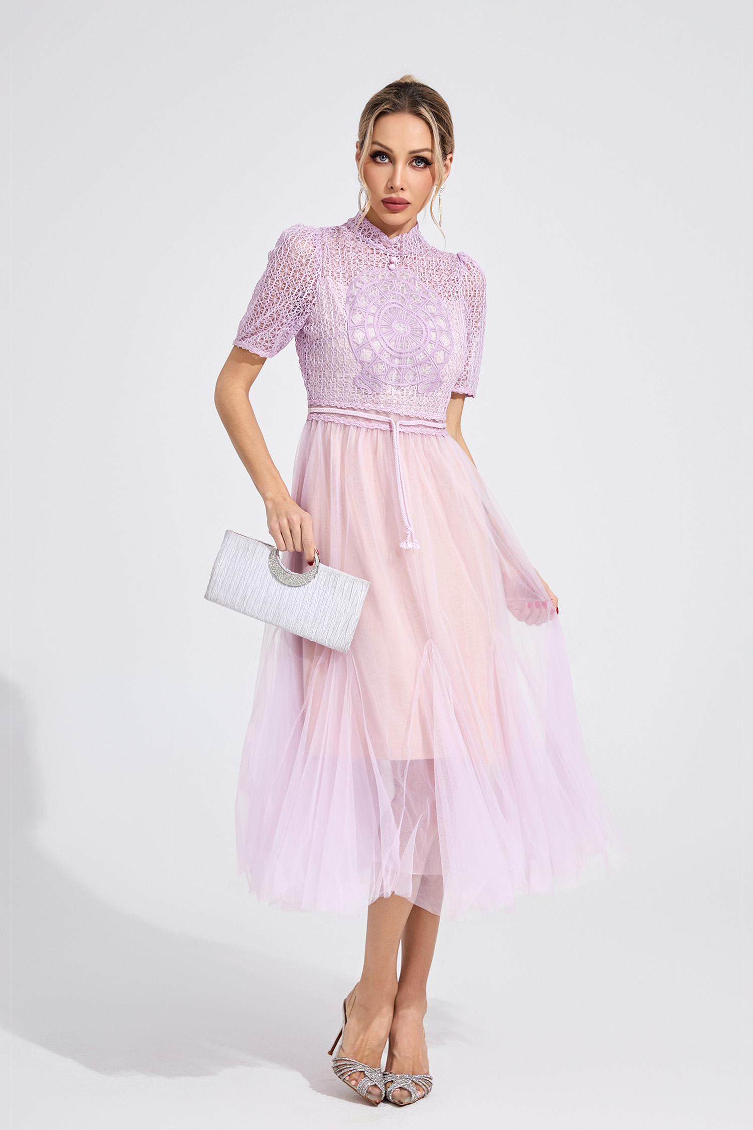Silk Purple Lace Maxi Dress