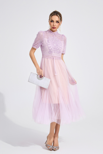 Silk Purple Lace Maxi Dress