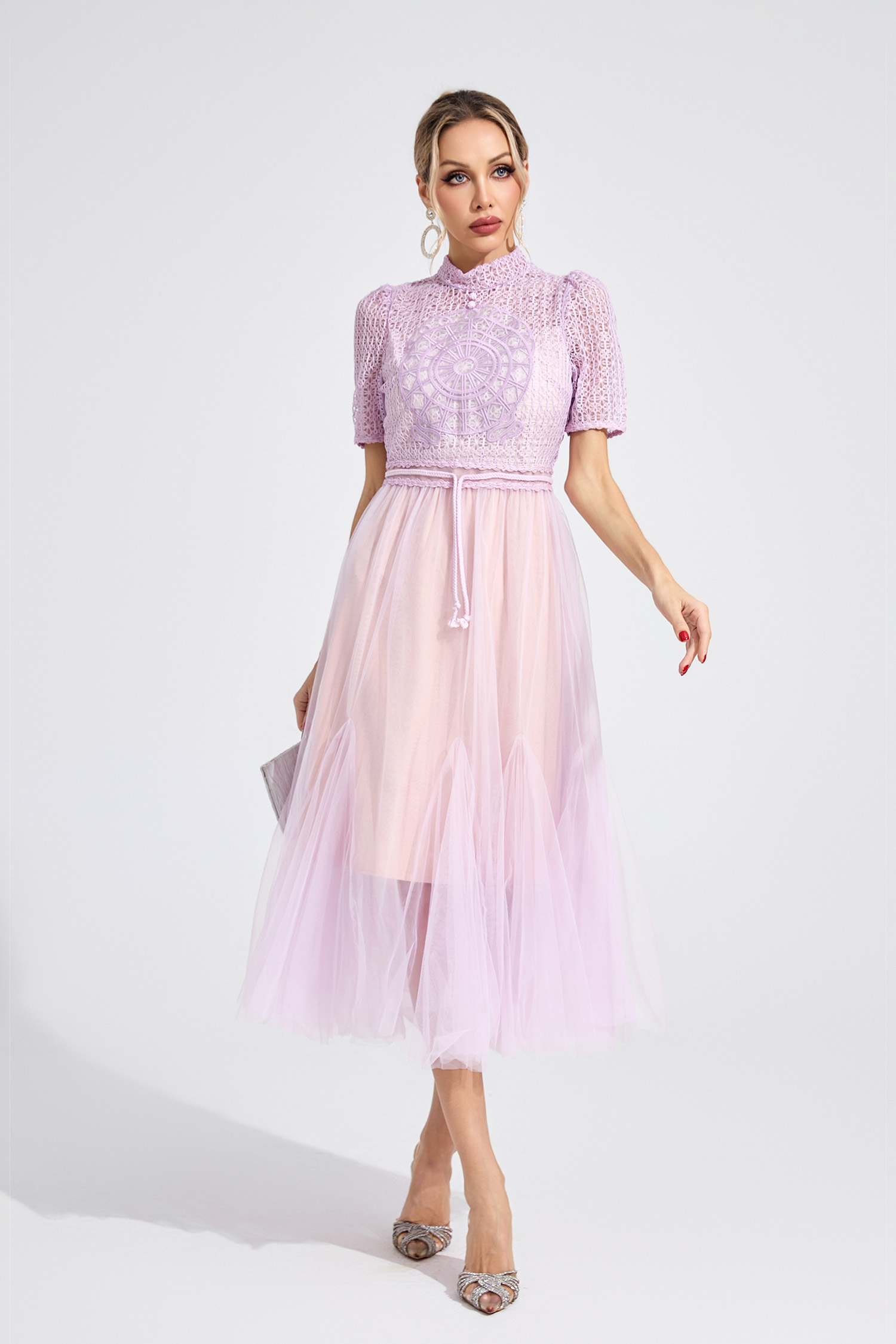 Silk Purple Lace Maxi Dress