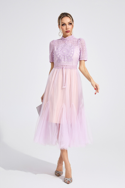 Silk Purple Lace Maxi Dress