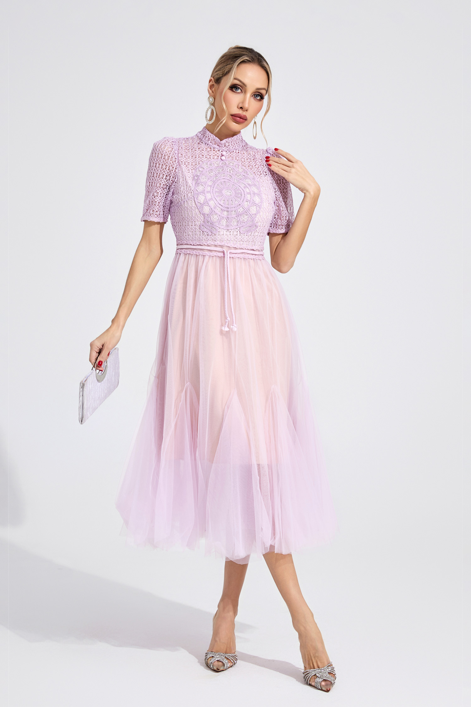 Silk Purple Lace Maxi Dress