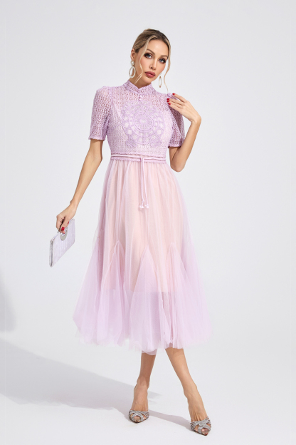 Silk Purple Lace Maxi Dress