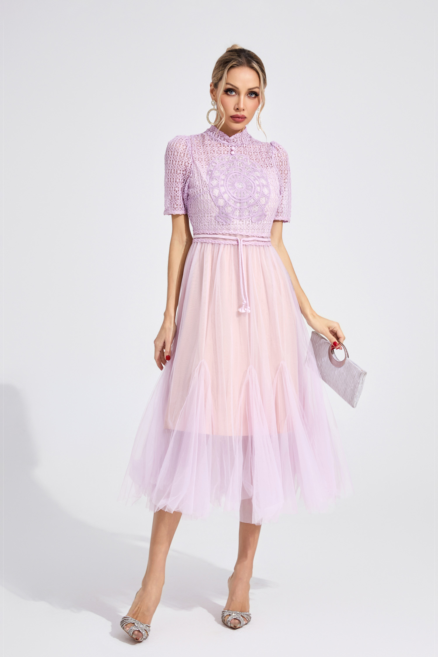 Silk Purple Lace Maxi Dress