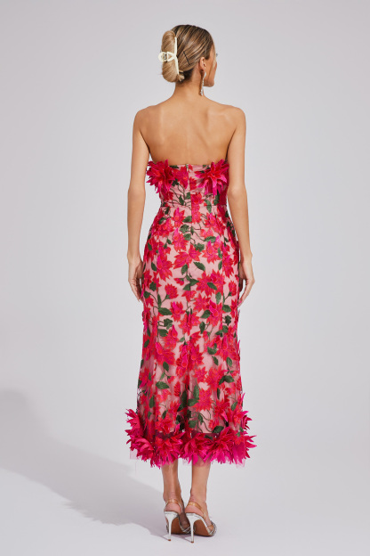 Barry Red Flower Off Shoulder Dress