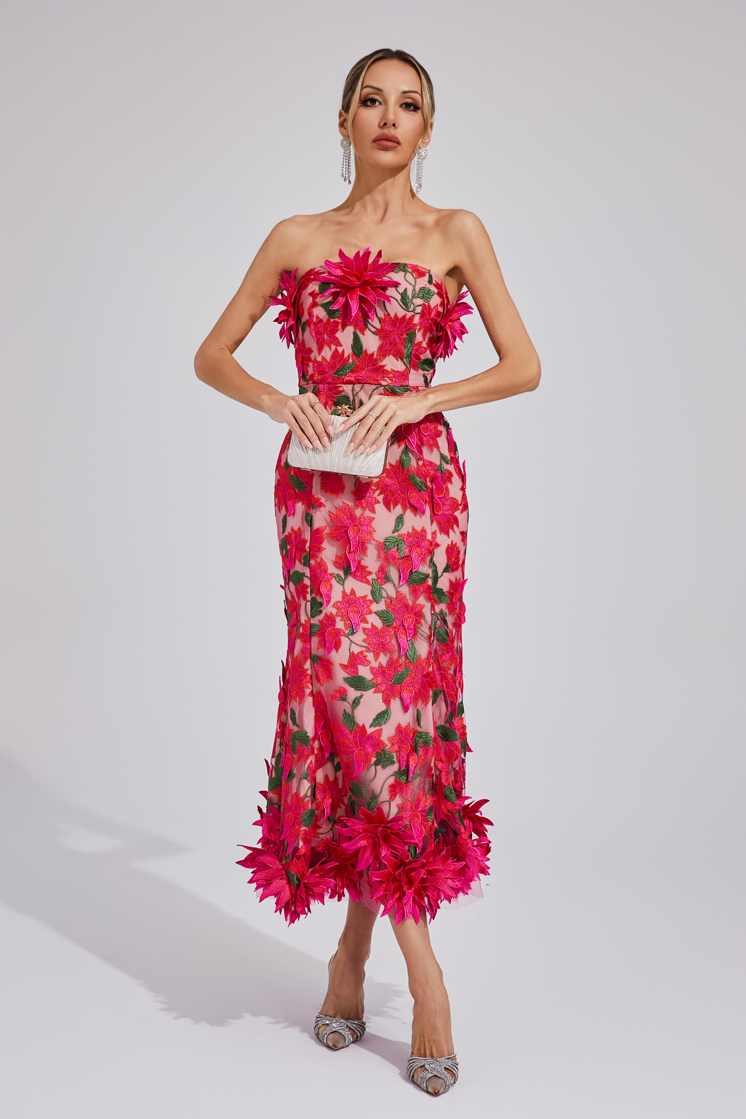 Barry Red Flower Off Shoulder Dress