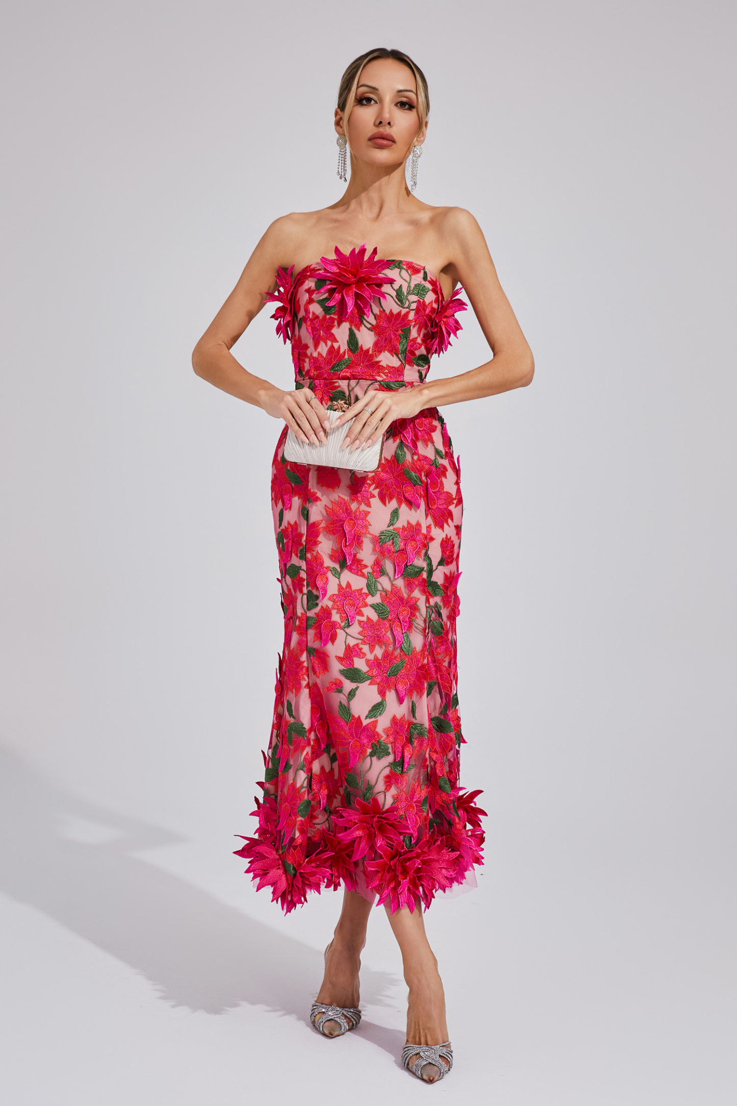 Barry Red Flower Off Shoulder Dress