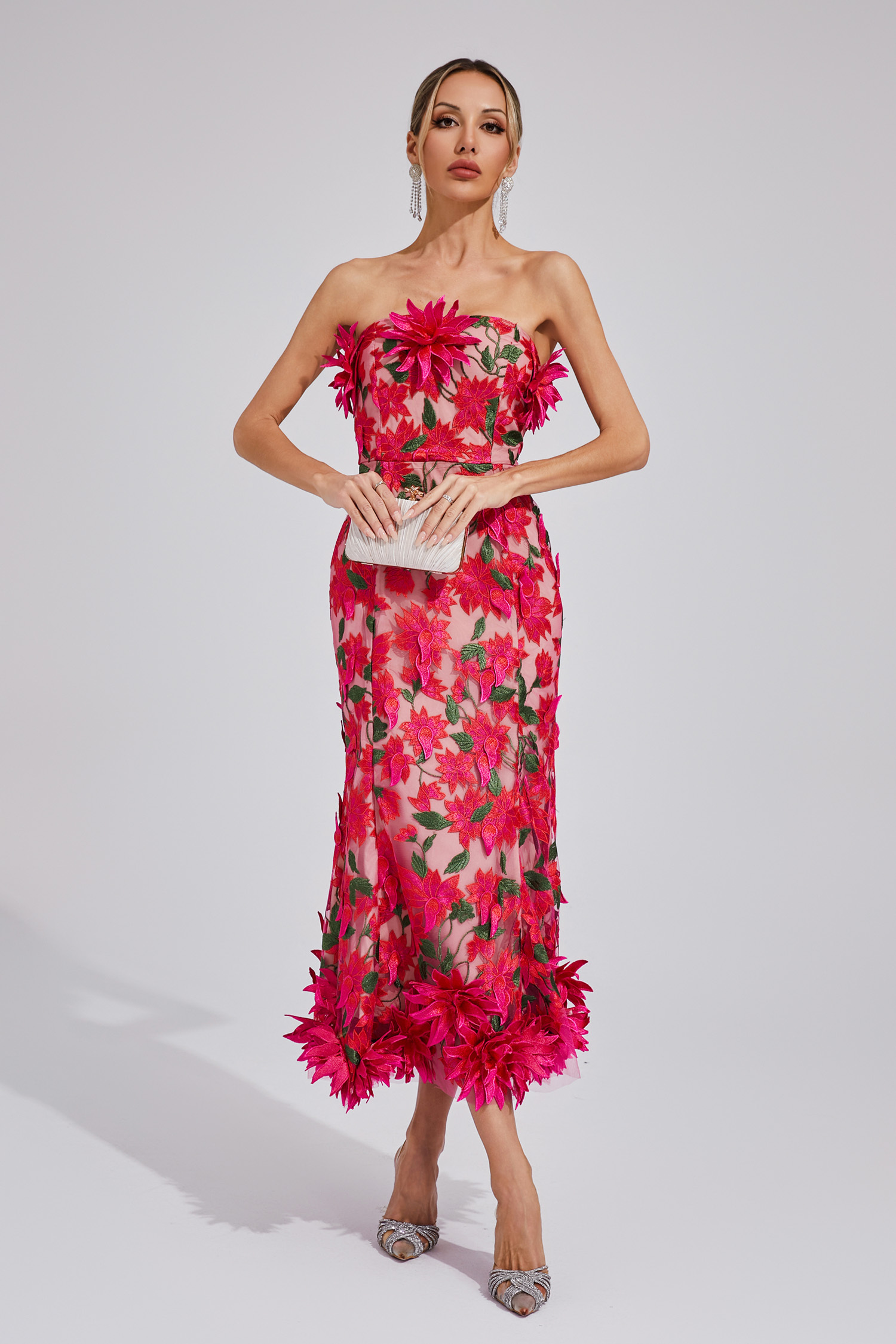 Barry Red Flower Off Shoulder Dress