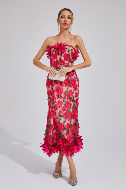 Barry Red Flower Off Shoulder Dress