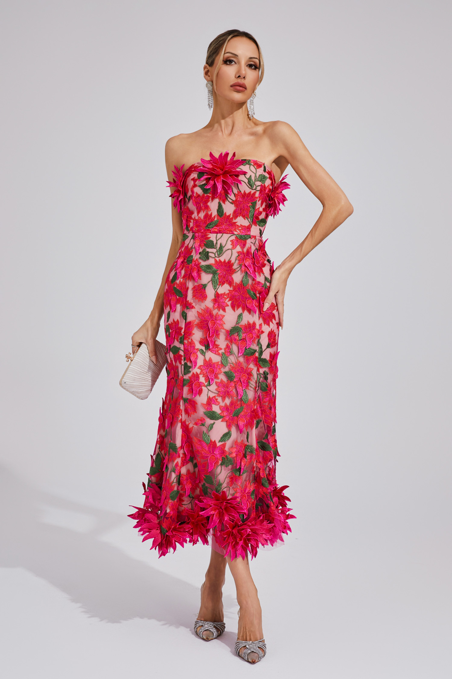 Barry Red Flower Off Shoulder Dress