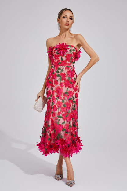 Barry Red Flower Off Shoulder Dress
