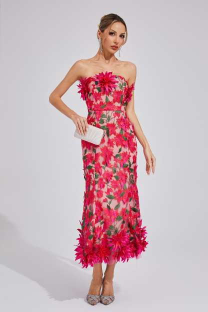 Barry Red Flower Off Shoulder Dress